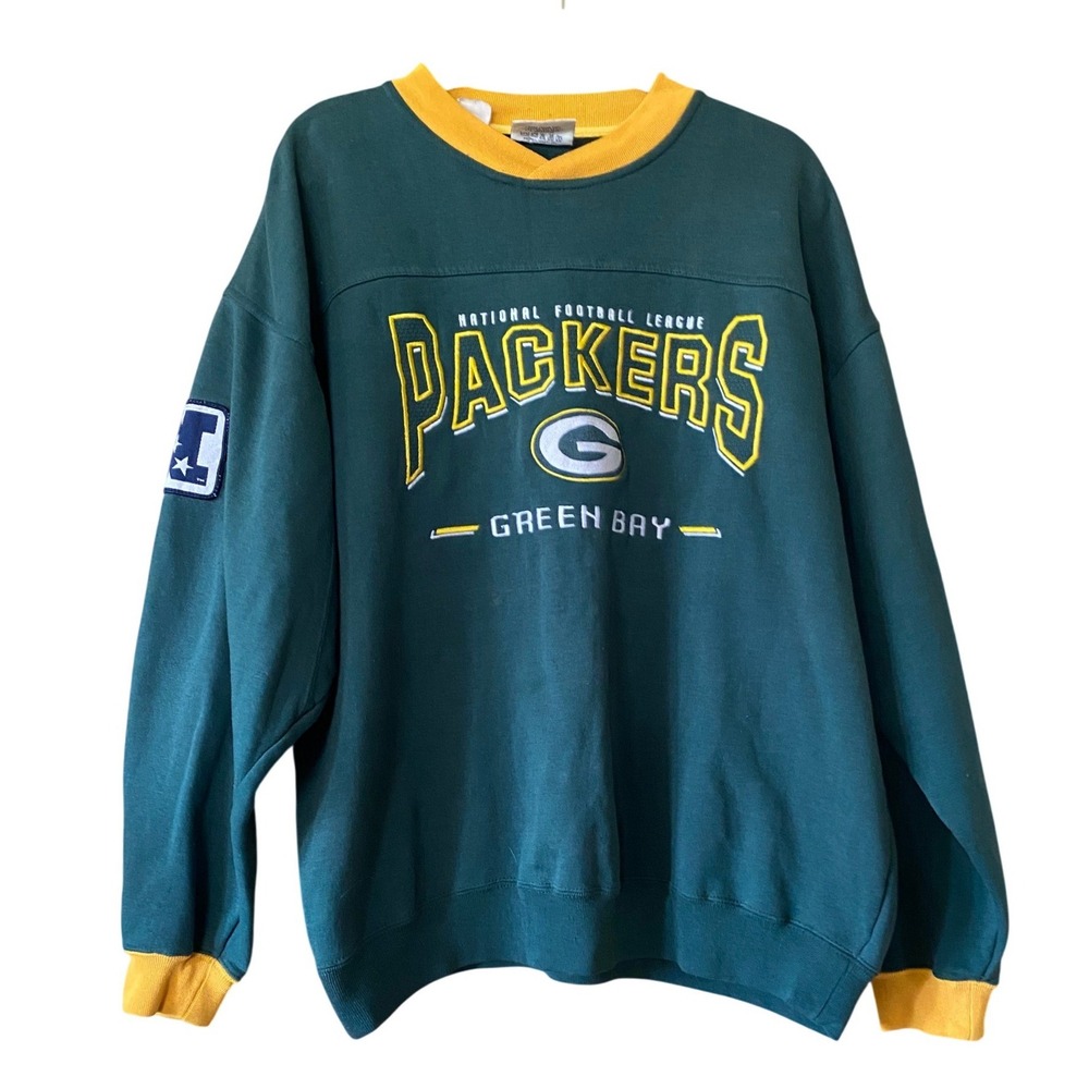 Vintage NFL 90s Green Bay Packers Green Crewneck Sweatshirt Large Sporty Retro